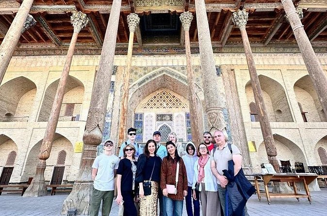 Bukhara in a Day History, Culture, and Local Insight Private Tour - Bolo Hauz Mosque adds wood, shade, and detail